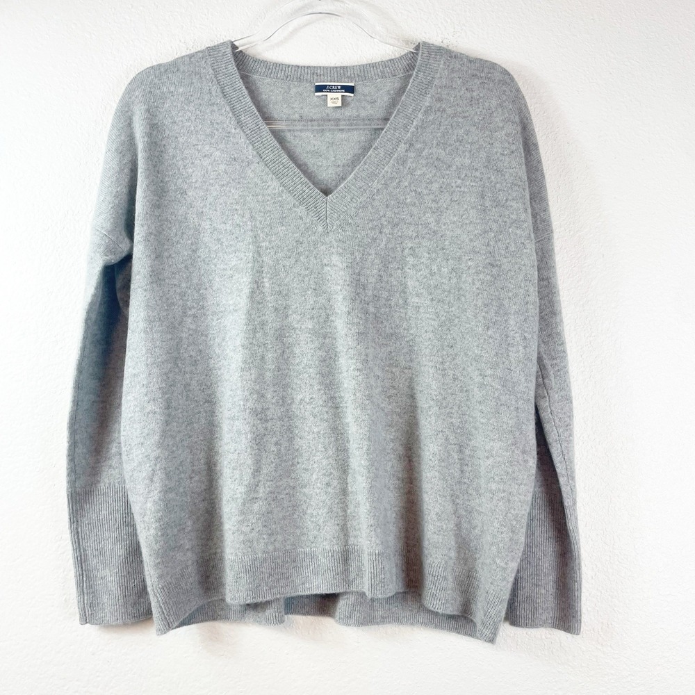 J. Crew V-neck Boyfriend Cashmere Sweater Heather Grey Oversized Boxy Size XXS